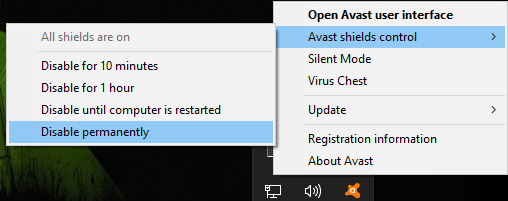 disable Avast not close it
