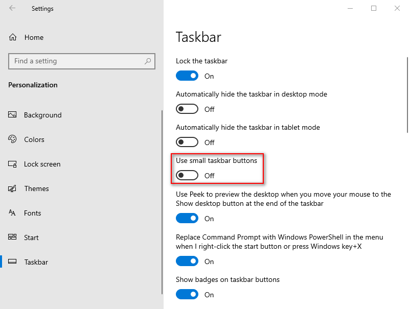 Use small taskbar buttons