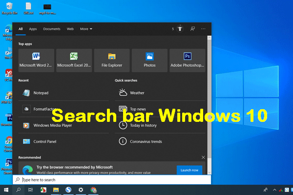 how to search in win10 and fix search bar missing thumbnail