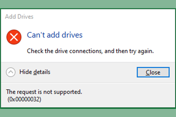 [Решено] не може да добави дискове към грешка в басейна за съхранение 0x00000032