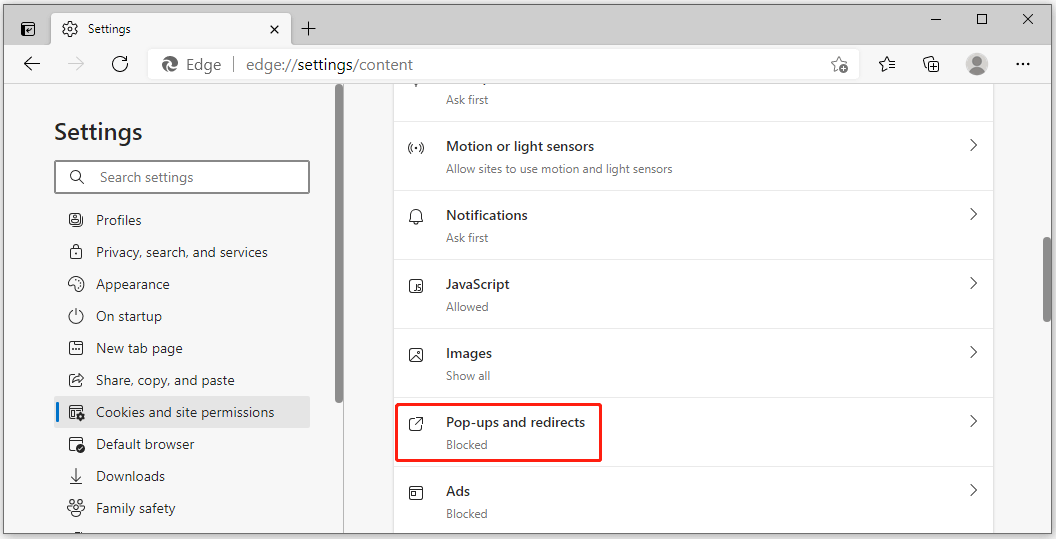 how to disable pop-up blocker Microsoft Edge