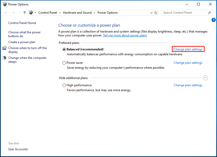 change plan settings