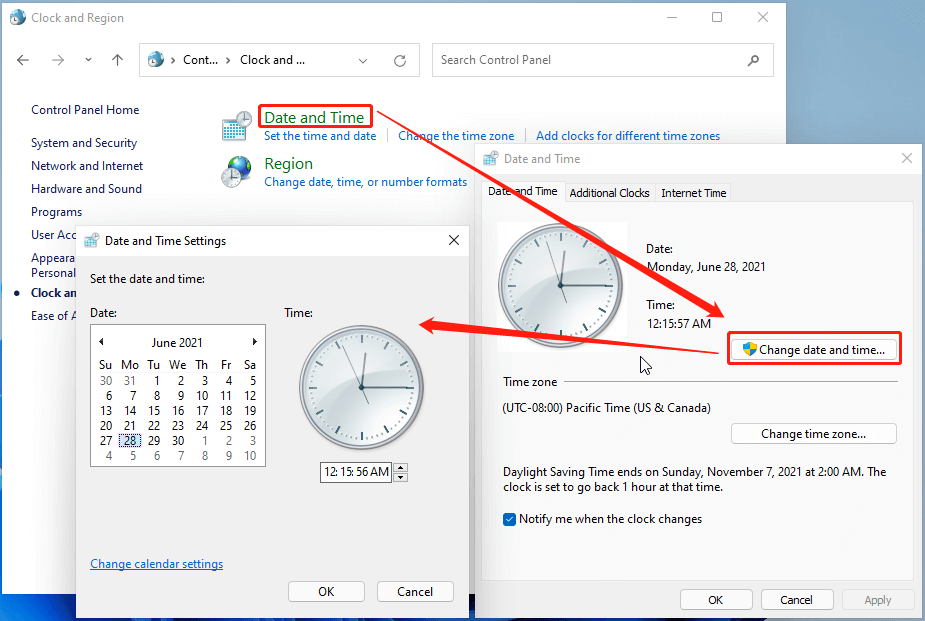 change time and date in Windows 11 Control Panel