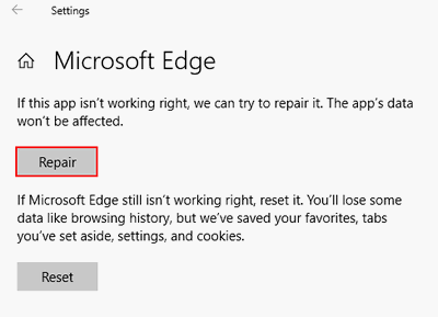 Repair or Reset Edge