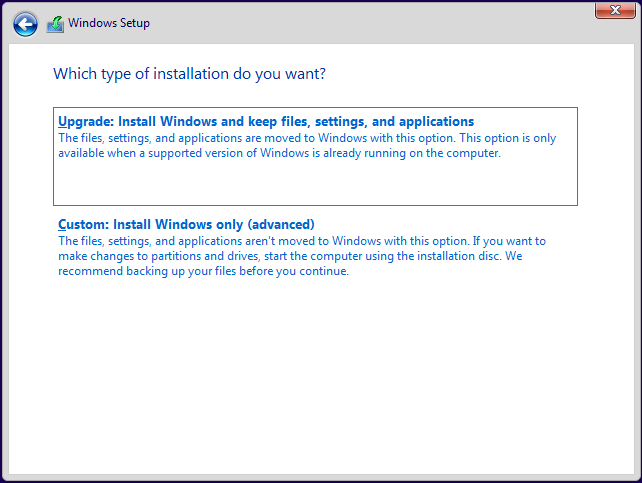 choose Windows 11 installation type