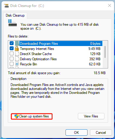 delete temp files Windows 11 via Disk Cleanup