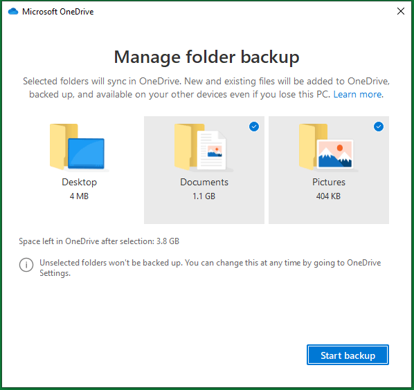 OneDrive sync folders from local to cloud