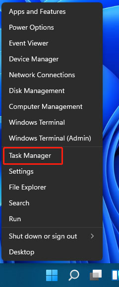 select Task Manager from WinX menu