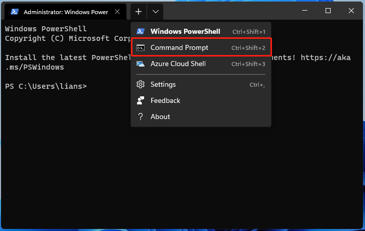 run Command Prompt in Windows Terminal