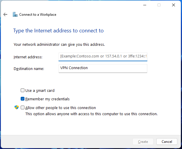 Digite o endereço da Internet para se conectar