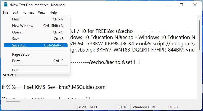 activation windows 11 txt