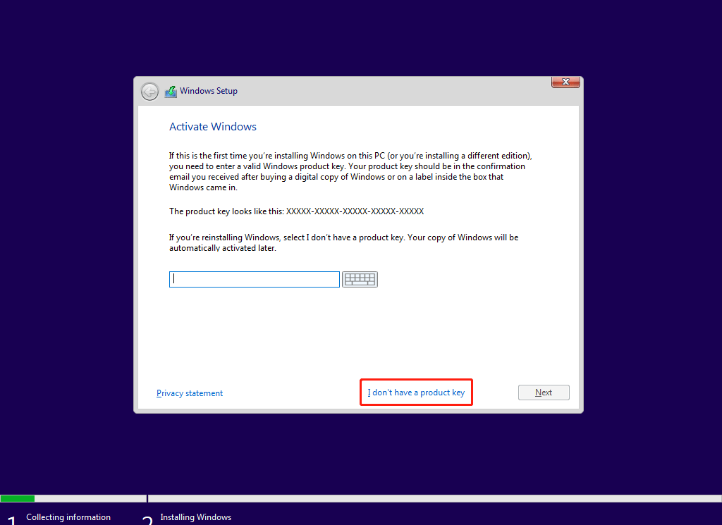 I don’t have a product key