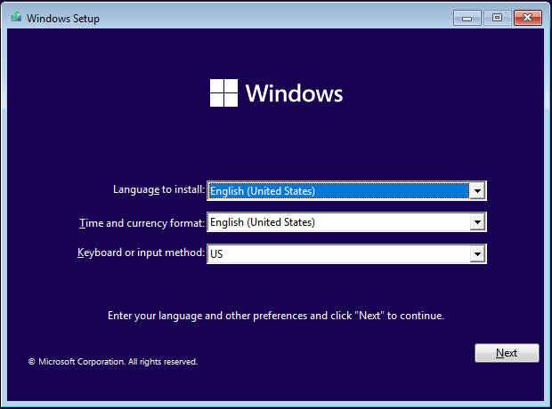 Windows 11 setup interface