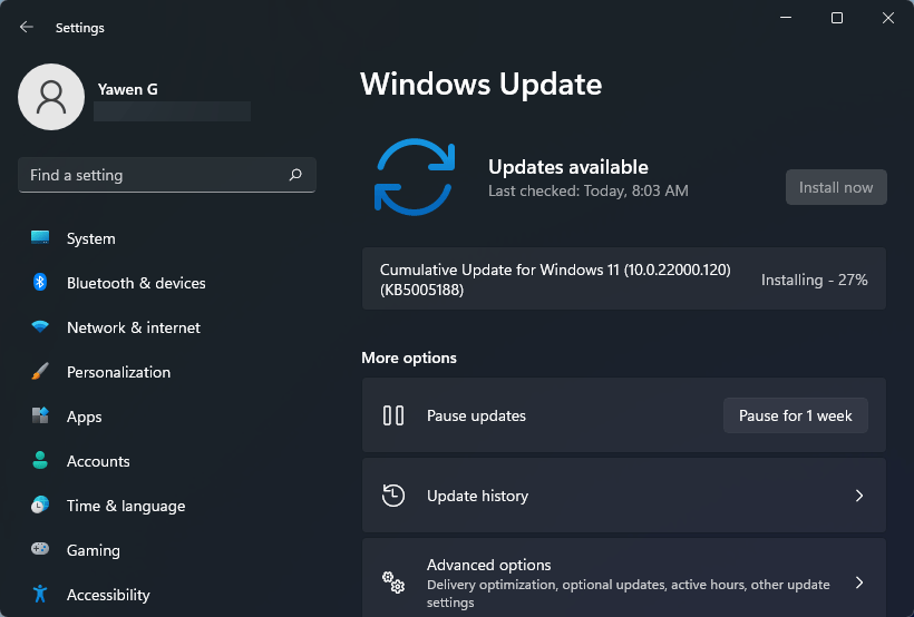 update to Windows 11 build 22000.120