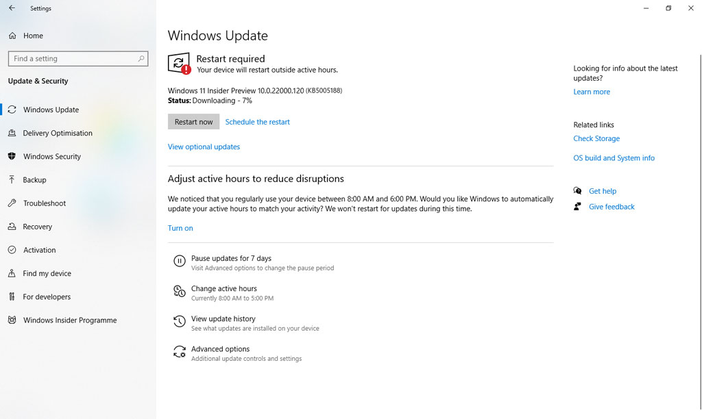 Windows 11 Insider preview build upgrade