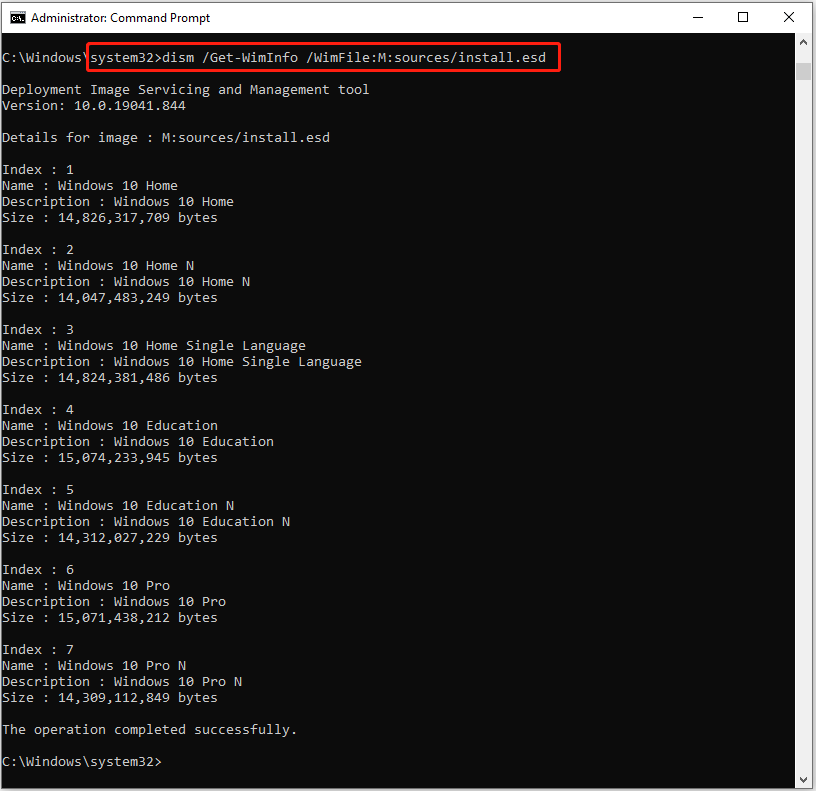 check the Index number on your Windows 10