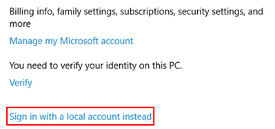 Sign in with a local account instead