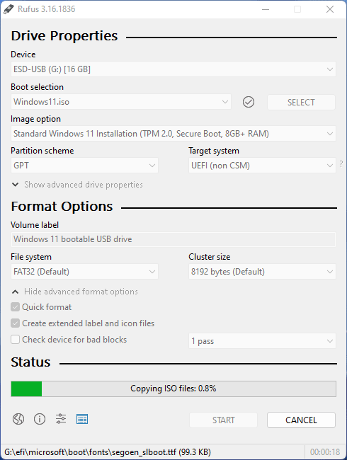 rulați Rufus pentru a crea o unitate USB Windows 11 Bootble