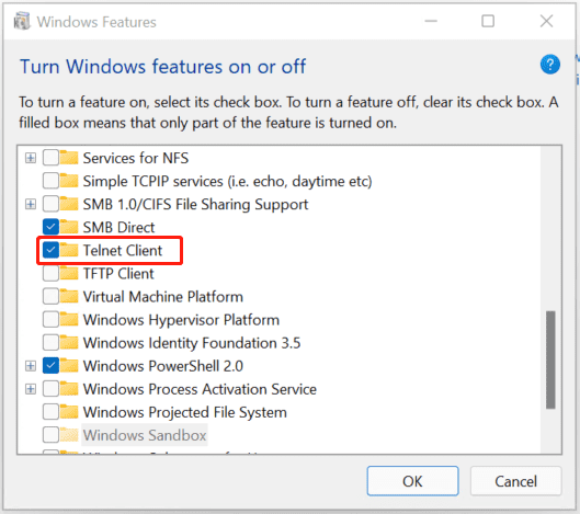 enable Telnet Windows 11 Control Panel