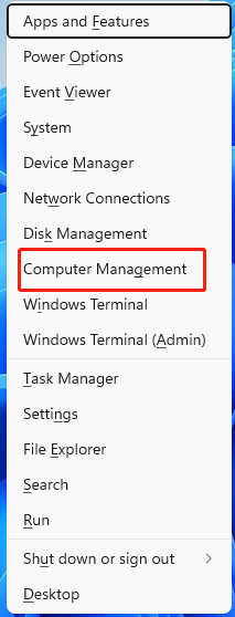 Launch Windows 11 Computer Management in Quick Link Menu