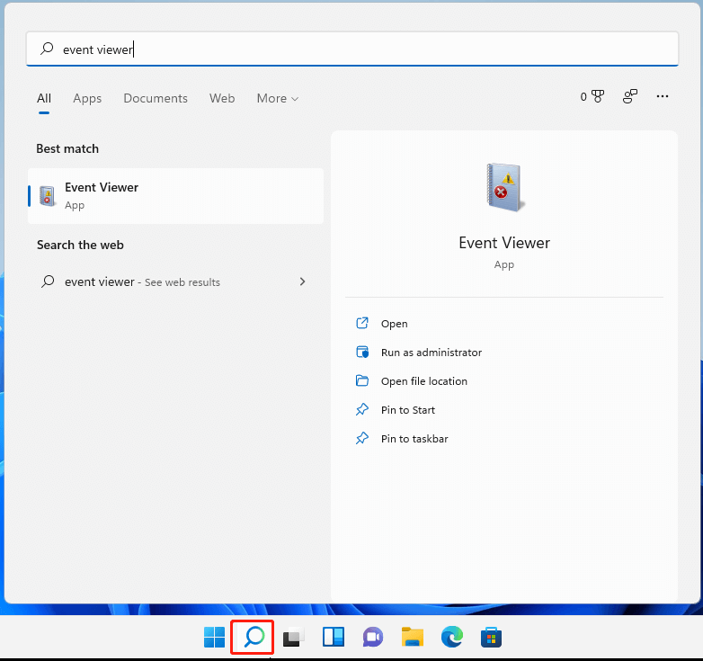 open Windows 11 Event Viewer relying on Windows Search