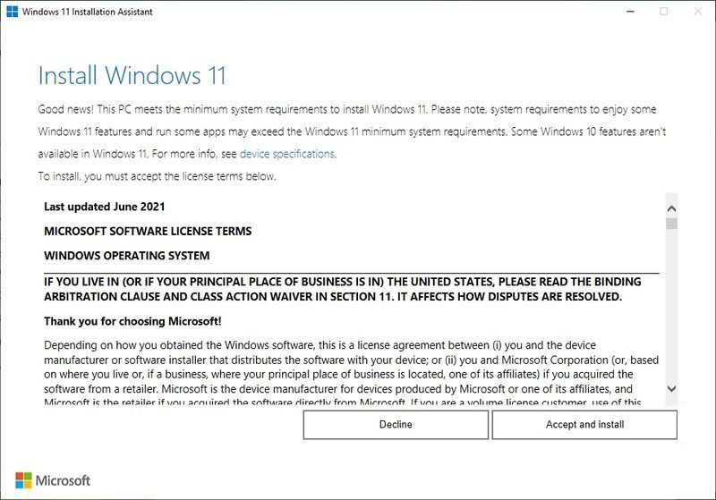 run Windows 11 installation assistant