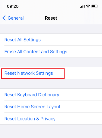 iPhone reset network settings