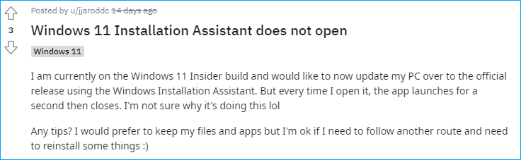 Windows 11 Installation Assistant closes automatically