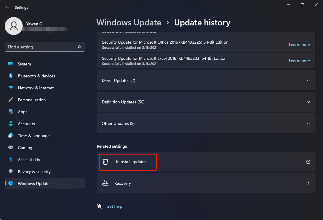 uninstall Windows 11 updates