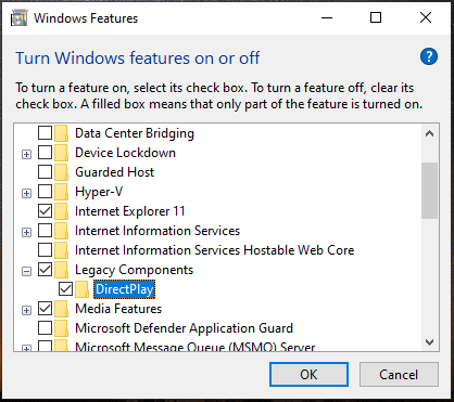 enable DirectPlay Windows 10