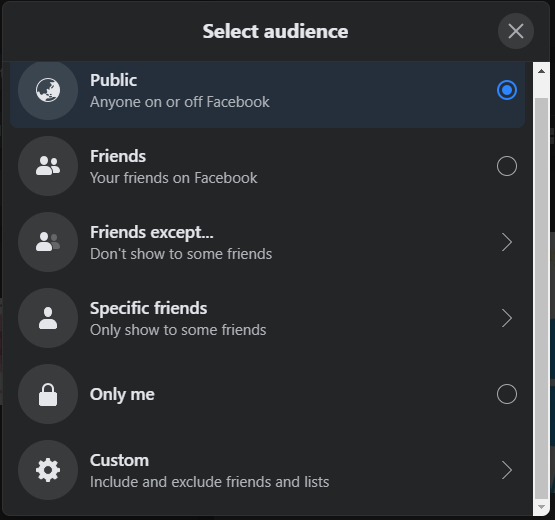 select audience for your old Facebook post