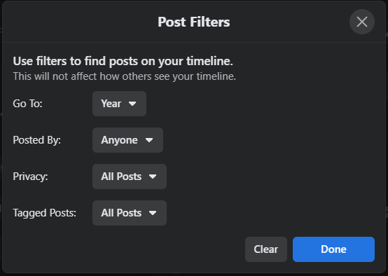 filter old Facebook posts