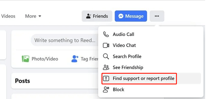 find support or report profile on Facebook