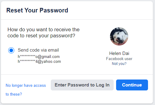 how do you want to receive the code to reset your Facebook password