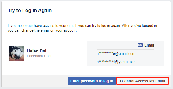 choose I cannot access my email on Facebook