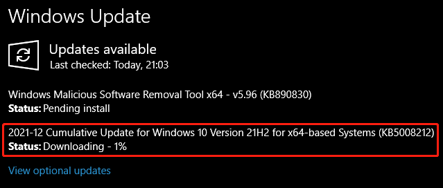 Windows 10 KB5008212 Rolls out for 21H2 and 21H1 with Bug Fixes - MiniTool