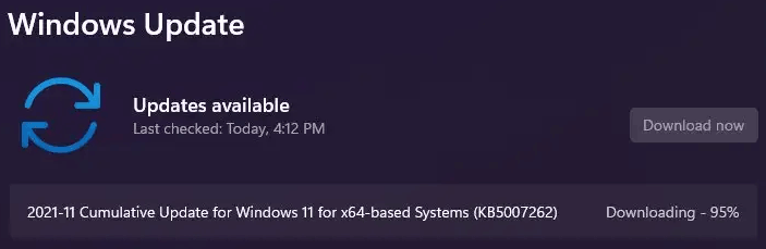 download Windows 11 KB5007262 from Windows Update