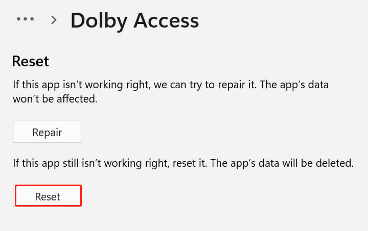 reset Dolby Access
