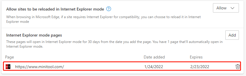 Internet Explorer mode pages