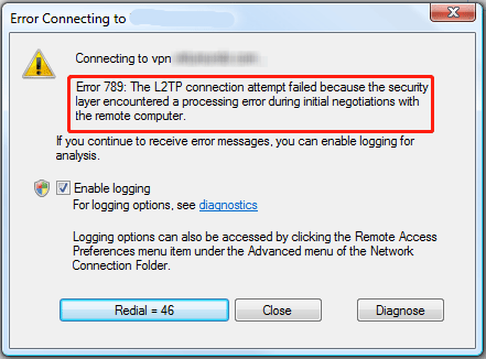 error 789 VPN connection failed