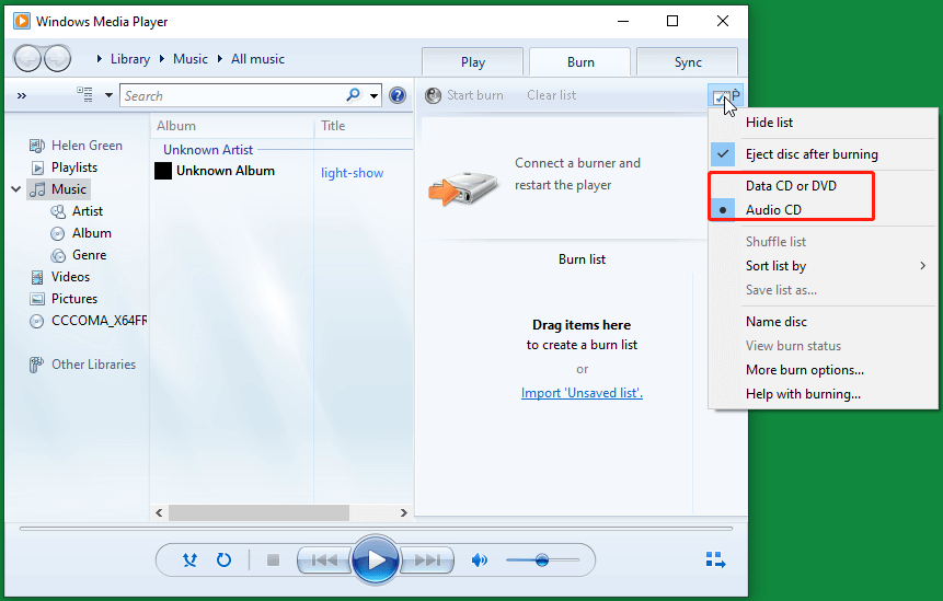 windows media player burn dvd windows 10