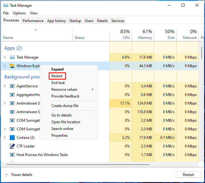 restart File Explorer Windows 11