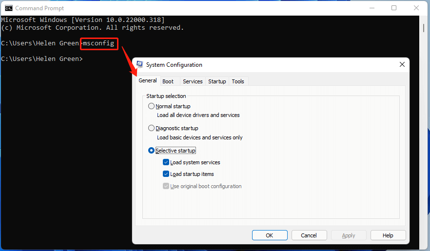 msconfig command in CMD