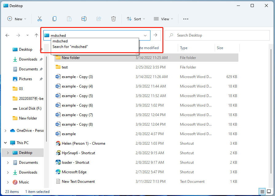 open Windows Memory Diagnostic Tool within File Explorer