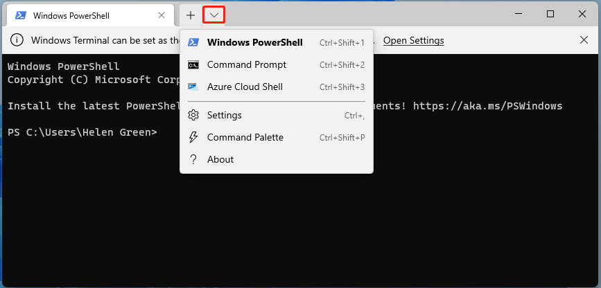 select Windows PowerShell in Windows Terminal