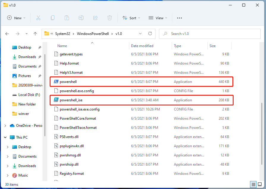 PowerShell exe files in File Explorer