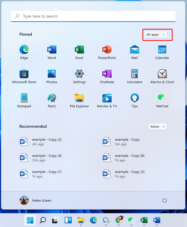 choose all apps in Windows 11 Start menu