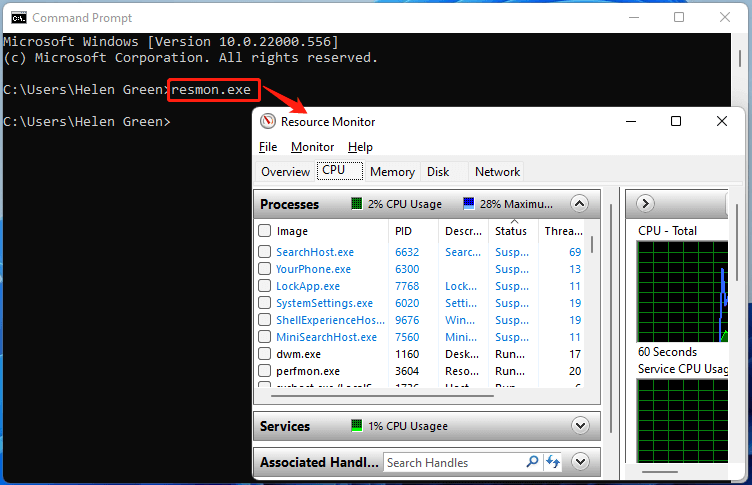 open Resource Monitor by command line