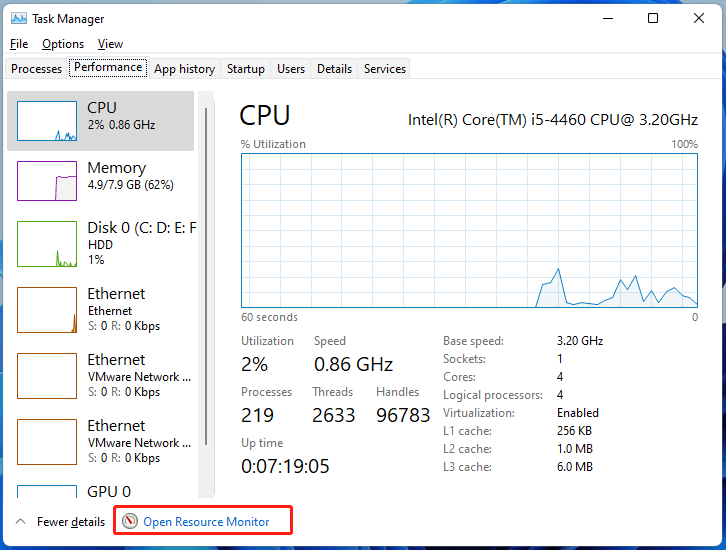 open Resource Monitor from Task Manager