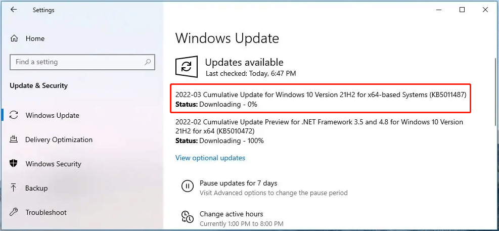 check for KB5011487 update